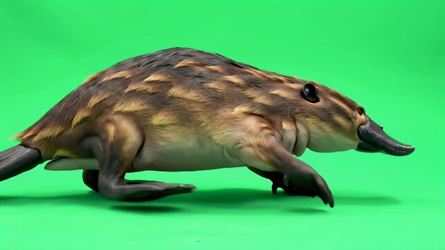 Detailed Replica of a Prehistoric Mammal-like Reptile with Beak and Textured Skin, Against a Green Screen Background