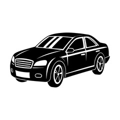 Fototapeta premium Illustration of a black sedan car with detailed wheels and headlights