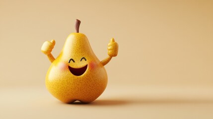 Cheerful cartoon pear with thumbs up