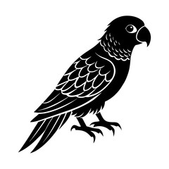 Stylized black silhouette of a parrot standing on its feet looking right