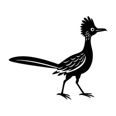 Silhouette illustration of a roadrunner bird standing on a white background