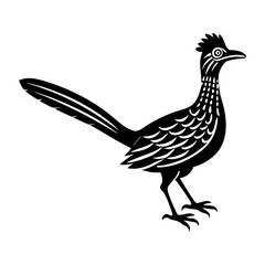 Illustration of a roadrunner bird standing in black and white design
