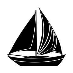 A black silhouette of a sailboat with two sails on a white background