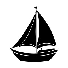 Silhouette of a sailboat with two sails and a small flag on top mast
