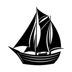 Silhouette of a sailing ship with multiple sails and detailed hull lines