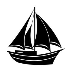 Silhouette of a sailboat with sails and a cabin on a white background