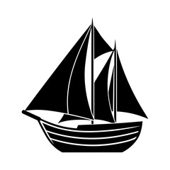 Illustration of a black sailboat with three sails on a white background