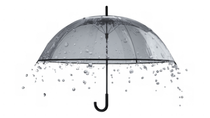 Clear umbrella protecting from rain, created with AI, PNG