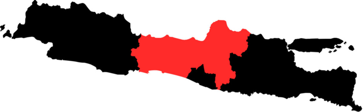 Maps of Central Java province in Indonesia highlighted in red