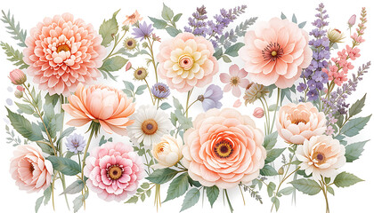 Elegant Floral Arrangement with Peach Pink and Lavender Flowers.