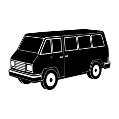 Illustration of a black van with multiple windows and visible wheels