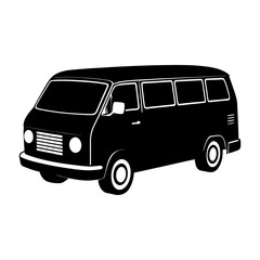 Illustration of a black vintage van with white accents on a white background