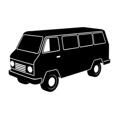 Illustration of a black van with multiple windows and round headlights