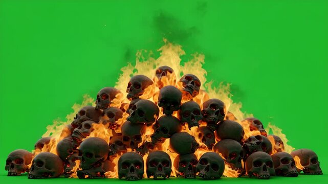 Stacked skull fiery with greenscreen background
