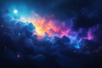 Fototapeta premium Ethereal Cosmic Cloudscape: Vibrant Nebula with Starry Field and Dreamy Atmosphere