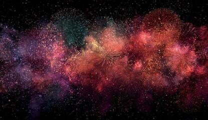 Cosmic fireworks explode across a nebula of vibrant colors
