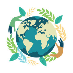 Obraz premium Protecting Our Planet Earth Surrounded by Hands and Foliage