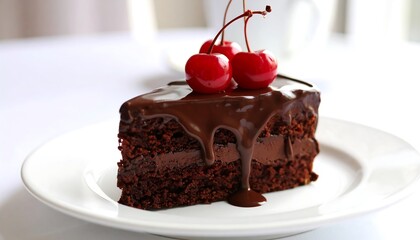 Chocolate cake slice with cherries