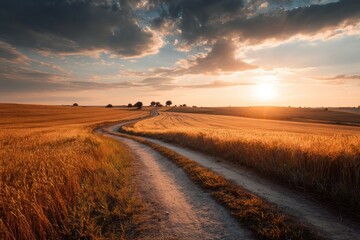 Naklejka premium Golden sunset over a rural road