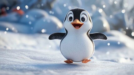 Happy cartoon penguin on snow