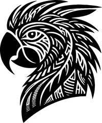 Solid black silhouette of parrot in Mexican sombrero 