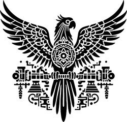 Solid black silhouette of parrot in Mexican sombrero 