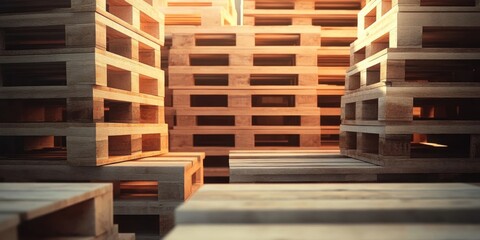Wooden pallets stored for transport and logistics in warehouse. ai generative