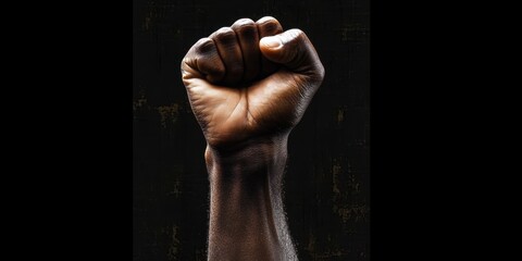 clenched fist of black hand on dark background. ai generative