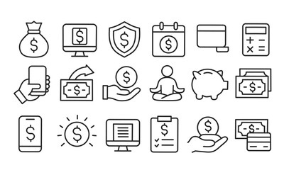 financial business line icon collection, piggy bank icon 