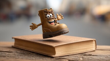 Cartoon boot floats over a book