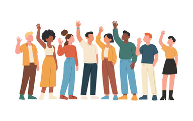 Obraz premium Diverse group of young people waving hello.