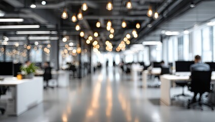 Blurred office interior background with a blurred door and glass wall, blurry bokeh light effect for a business concept design. High-quality photo, taken with a telephoto lens in realistic daylight.