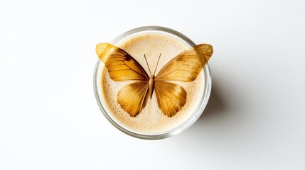 Butterfly atop coffee drink