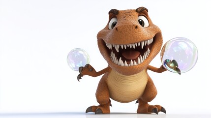 Cartoon T-Rex playing with bubbles