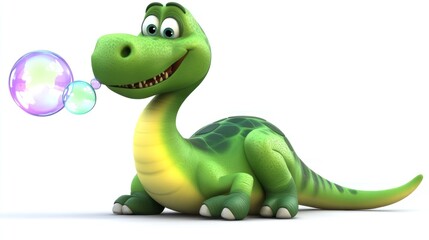 Cartoon dinosaur blowing bubbles