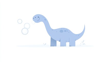 Cute light-blue dinosaur blowing bubbles