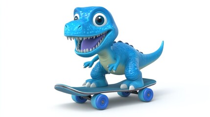 Cute blue dinosaur on skateboard