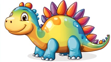 Colorful cartoon dinosaur, friendly, smiling