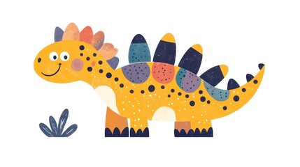 Cute cartoon dinosaur, vibrant colors, textured design