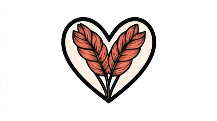 Heart-shaped design with two stylized, coral-colored leaves