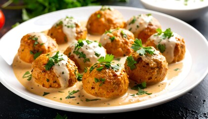 Fototapeta premium Creamy, flavorful chicken meatballs in a rich sauce