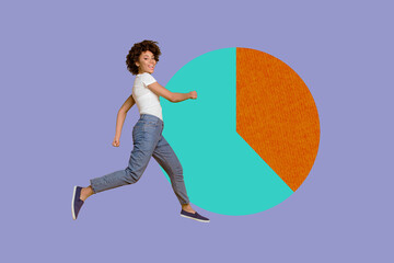 Trendy art creative full pop photo collage of happy businesswoman businessman walk diagram graph...