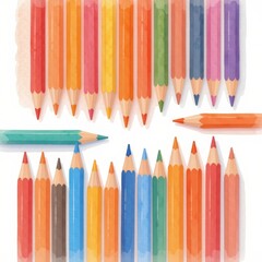 Fototapeta premium a collection of pencils, arranged in a 3x3 grid on a white background, watercolor style