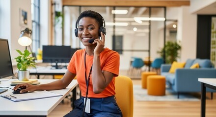 Happy Customer Service Representative Working Remote