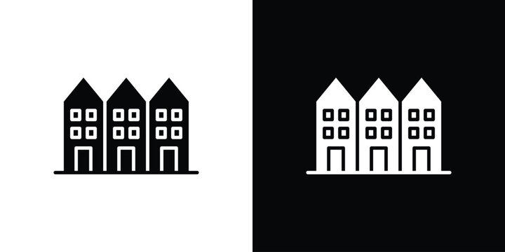 Terraced Houses icon Flat Vector illustration. Simple black symbols