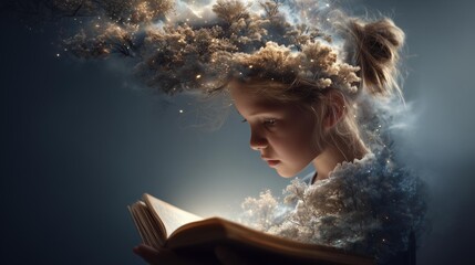 Magical Child Reading in Dreamlike Fantasy