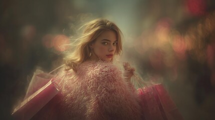 Stylish Woman Shopping with Pink Bags