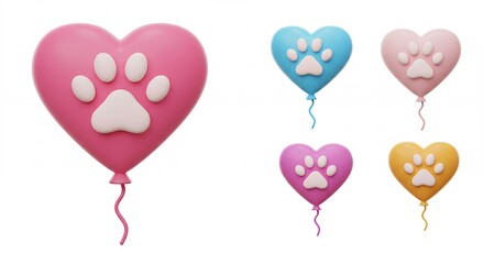Heart shaped balloons with paw prints pastel colors