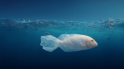 Ocean Pollution Concept with Plastic Wrapped Fish