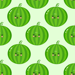 Seamless pattern of adorable cartoon watermelons with cute faces.